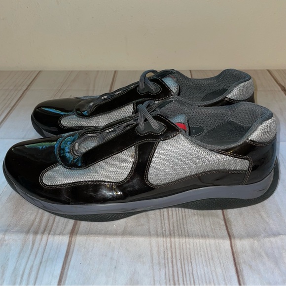 Prada Americas Cup Sneakers Men Black Patent Leather UK 11 US 12 - Picture 4 of 10